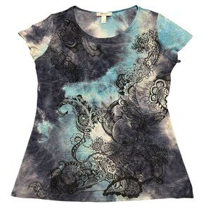 Y2K Paisley Dressbarn Tie Dye Abstract Top Medium Bedazzled Boho Whimsigoth